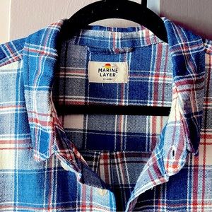 Marine Layer Classic Fit Long Sleeve Selvage Shirt Size XL White/Blue/Red Plaid